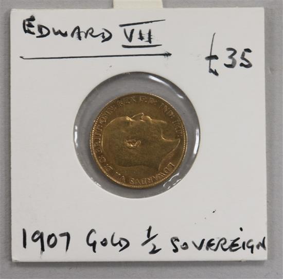 An Edward VII gold half sovereign, 1907, 3.9g net, GF